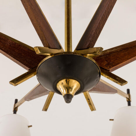 25514 Stilnovo style Italian mid century chandelier in brass and teak, 1960s -4 25514 Stilnovo style Italian mid century chandelier in brass and teak, 1960s -4