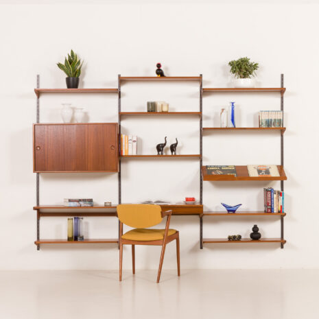 25525 Kai Kristiansen 3 bay wall unit with a desk, FM Mobler, Denmark 1960s-1 25525 Kai Kristiansen 3 bay wall unit with a desk, FM Mobler, Denmark 1960s-1