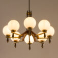 25537 Italian mid century chandelier in brass and teak, 1960s-11