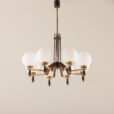 25537 Italian mid century chandelier in brass and teak, 1960s-2