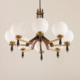 25537 Italian mid century chandelier in brass and teak, 1960s-3