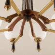 25537 Italian mid century chandelier in brass and teak, 1960s-8