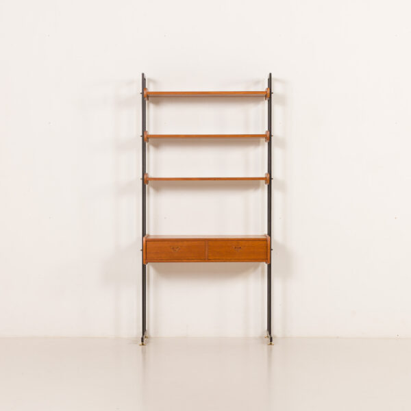 25556 Italian mid century desk shelving unit in teak, 1960s-5
