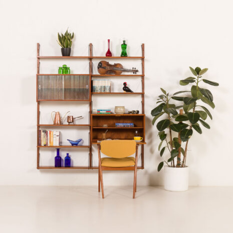 25510 Scandinavian shelving wall unit with bar cabinet, Denmark, 1960s -1 25510 Scandinavian shelving wall unit with bar cabinet, Denmark, 1960s -1