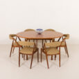 25546 Italian mid century round teak table with brass details, 1960s -1