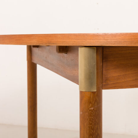 25546 Italian mid century round teak table with brass details, 1960s -13 25546 Italian mid century round teak table with brass details, 1960s -13