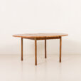 25546 Italian mid century round teak table with brass details, 1960s -5